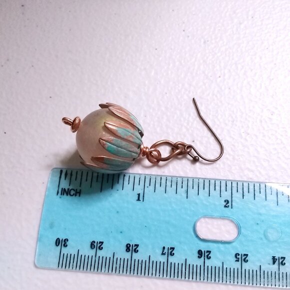 Bold Beauties! Patina Painted Copper & Lightweight Floral Blossom Globe Earrings - Picture 10 of 11